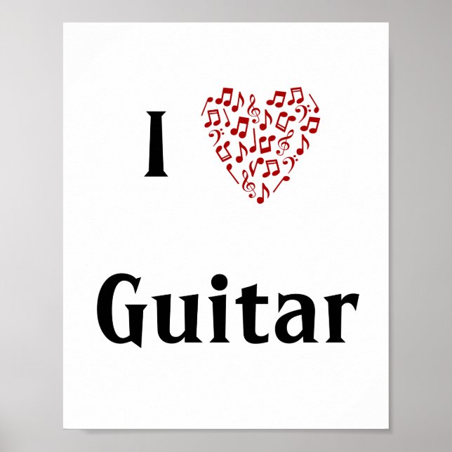 Affiche I Love Guitar Red Heart of Music Notes (Devant)