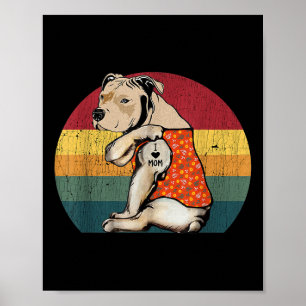 Affiche I Love Maman Pitbull Chien Fleur de tatouage Vinta