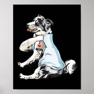 Affiche I Love Maman Tattoo Blue Merle Collie Maman Amoure