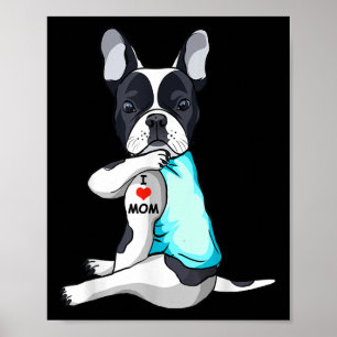 Affiche I Love Maman Tattoo Français Bulldog Maman Amoureu