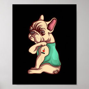 Affiche I Love Maman Tattoo Lover Funny French Bulldog