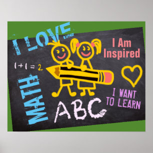Affiche I Love Math Chalk Drawings Blackboard Personalized