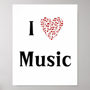 Affiche I Love Music Red Heart of Music Notes