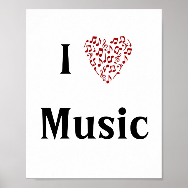 Affiche I Love Music Red Heart of Music Notes (Devant)