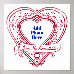 Affiche I Love My Grandkids! Photo Red Hearts