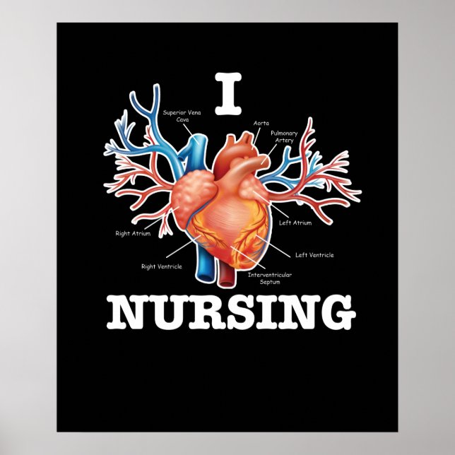 Affiche I Love Nursing Heart Anatomie Médicale (Devant)