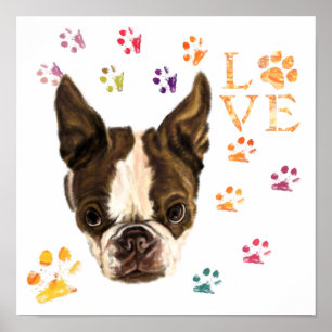 Affiche I Love Pets - Jolie Puppy - Dessin de traces color