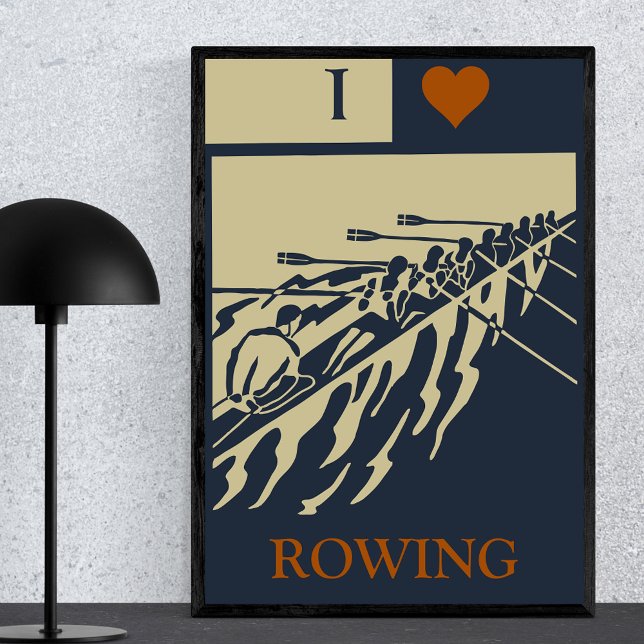 Affiche I Love Rowing - Vintage Retro Water Sport (Créateur téléchargé)