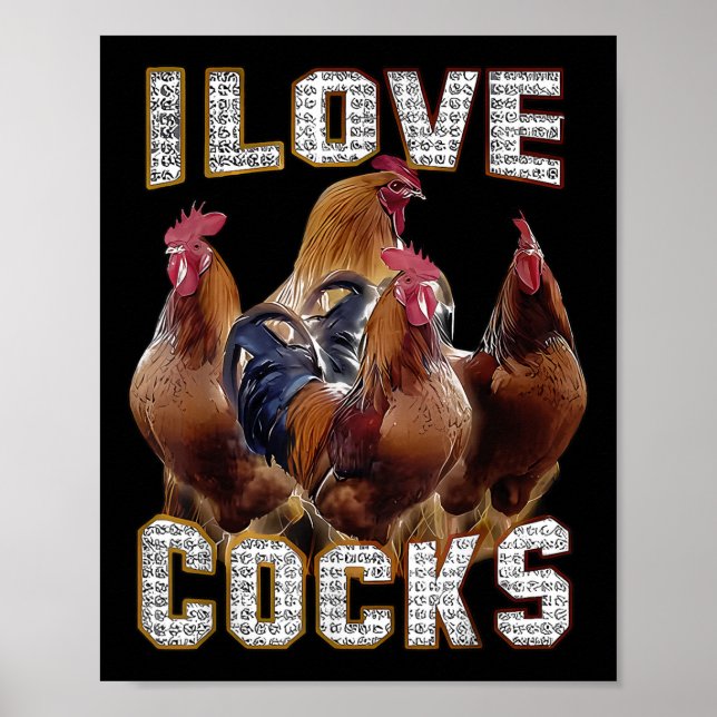 Affiche I Love S Funny Roosters mème Amateurs de poulet (Devant)