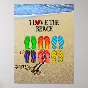 Affiche I Love the Beach, Flip Flops in the Sand