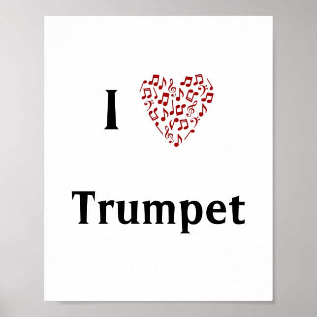 Affiche I Love Trumpet Red Heart of Music Notes (Devant)