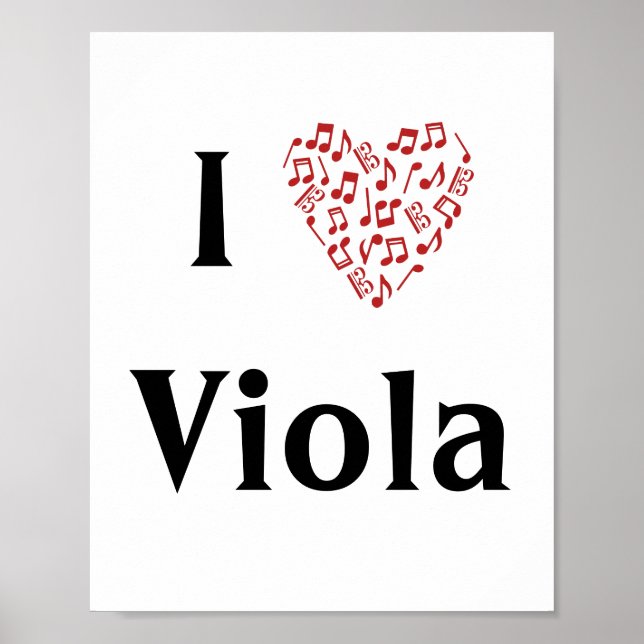 Affiche I Love Viola Alto Clef Red Heart of Music Notes (Devant)