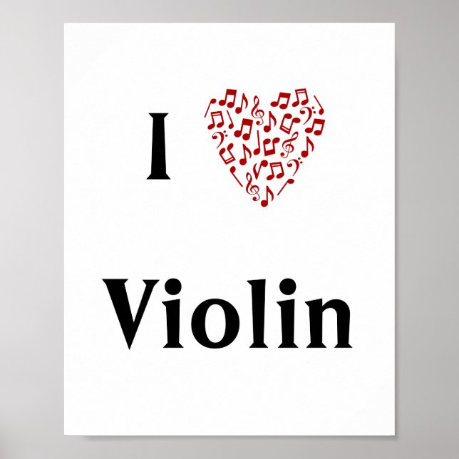 Affiche I Love Violin Red Heart of Music Notes (Devant)