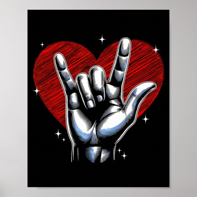 Affiche I Love You Hand Sign Asl Heart Women Kids Men Vale (Devant)