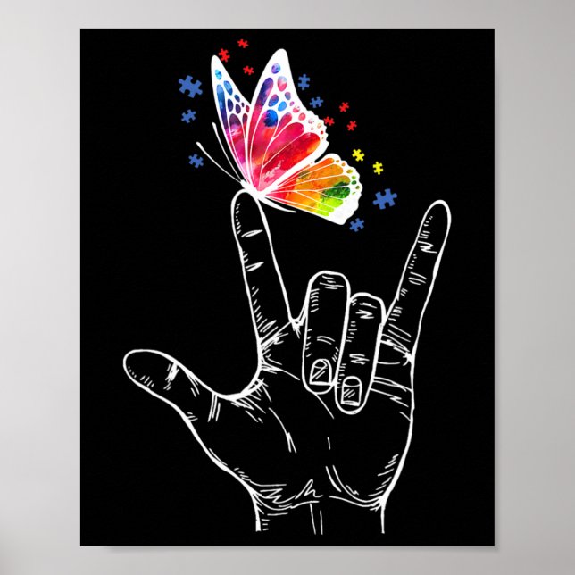 Affiche I Love You Main Sign Language Butterfly Autism Awa (Devant)