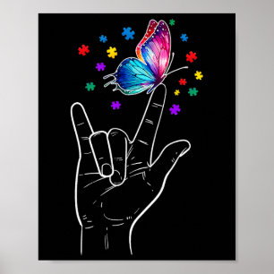 Affiche I Love You Main Sign Language Butterfly Autism Awa
