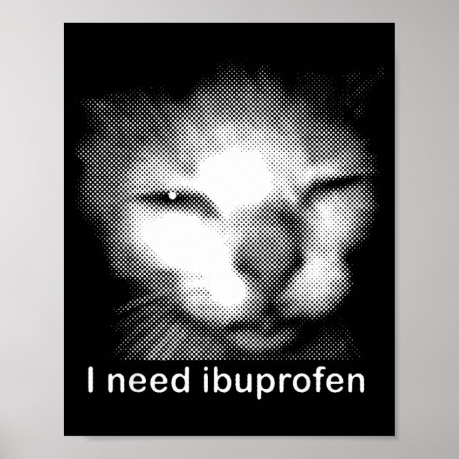 Affiche I Need Ibuprofen Cat Meme Funny Silly Cat Ironic W (Devant)