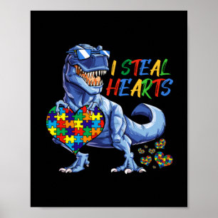 Affiche I Steal Heart Puzzle Autism Awareness Dinosaures