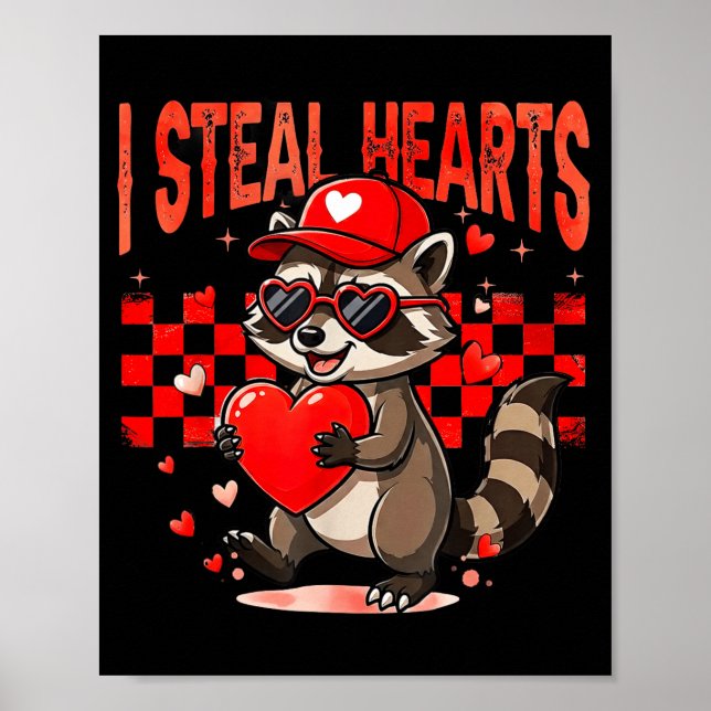 Affiche I Steal Hearts Design Raccoon Valentine Day Retro  (Devant)