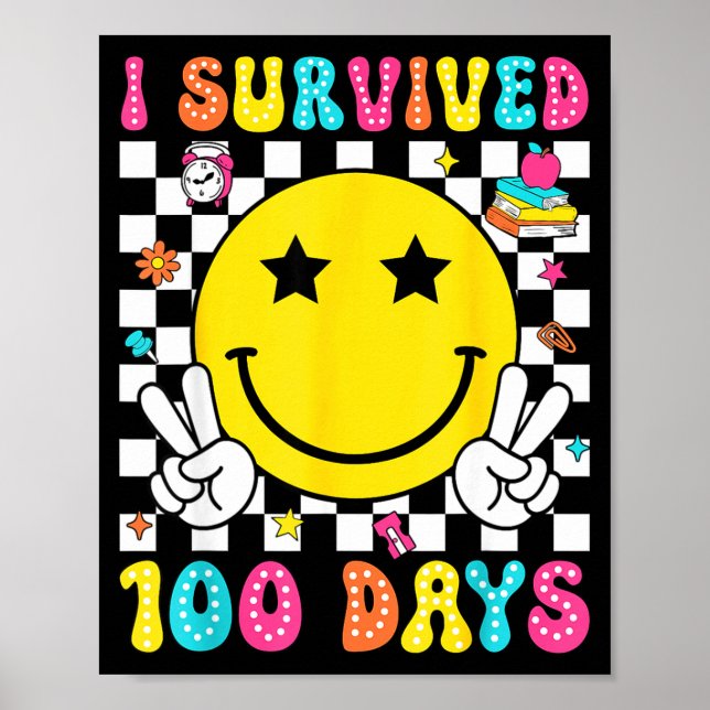 Affiche I Survived 100 Days Of School Boys Kids 100th Day  (Devant)
