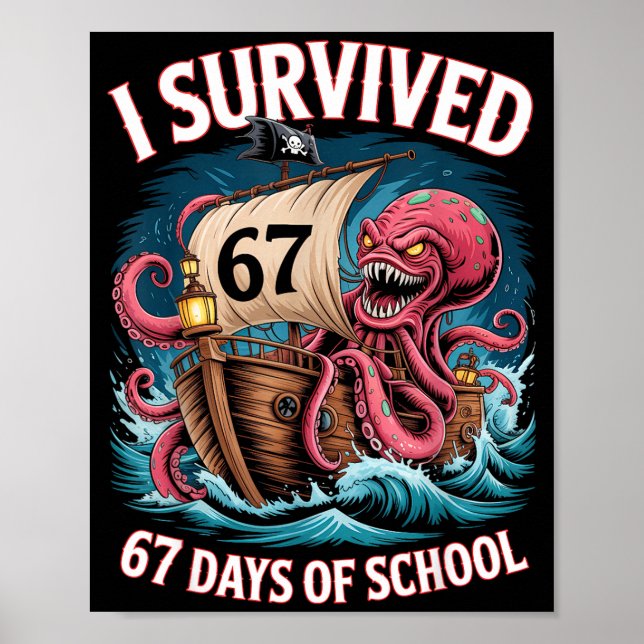 Affiche I Survived 67 Days Of School 6-7 Boys Kids Rate Oc (Devant)