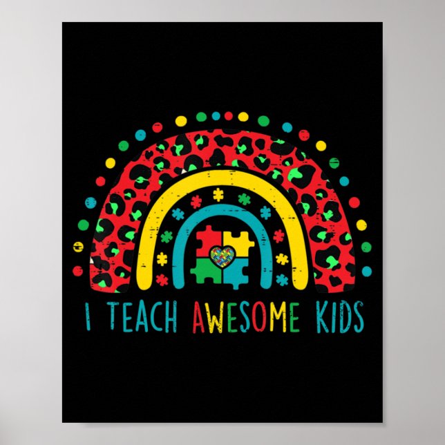 Affiche I Teach Awesome Kids Shirt Autism Aware Puzzle (Devant)