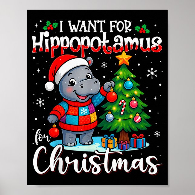 Affiche I Want A Hiptamus Christmas Hip Lover Xmas Pajamas (Devant)