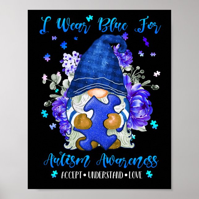 Affiche I Wear Blue for Autism Aware Accept (Devant)