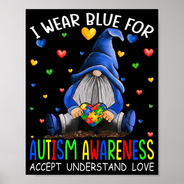 Affiche I Wear Blue for Autism Aware Accept (Devant)