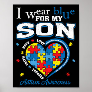Affiche I Wear Blue For My Son Autism Awareness Maman Papa