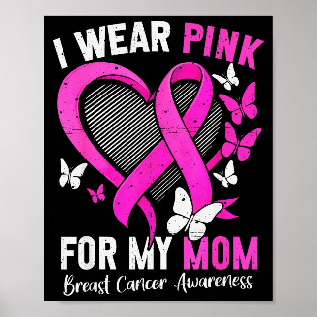 Affiche I Wear Nk For Mom Breast Cancer Awareness Butterfl (Devant)