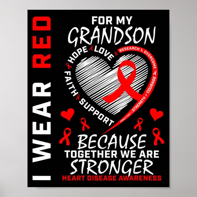 Affiche I Wear Red For My Grandson Heart Disease Awareness (Devant)