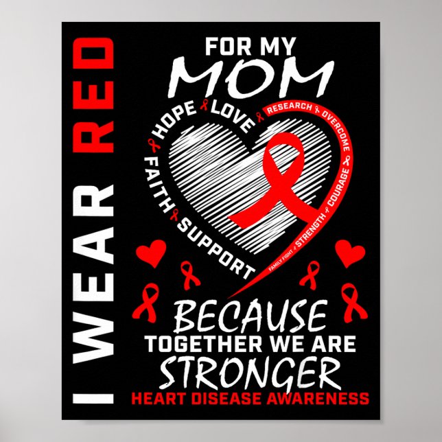 Affiche I Wear Red For My Mom Heart Disease Awareness Mont (Devant)