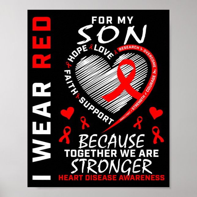Affiche I Wear Red For My Son Heart Disease Awareness Mont (Devant)