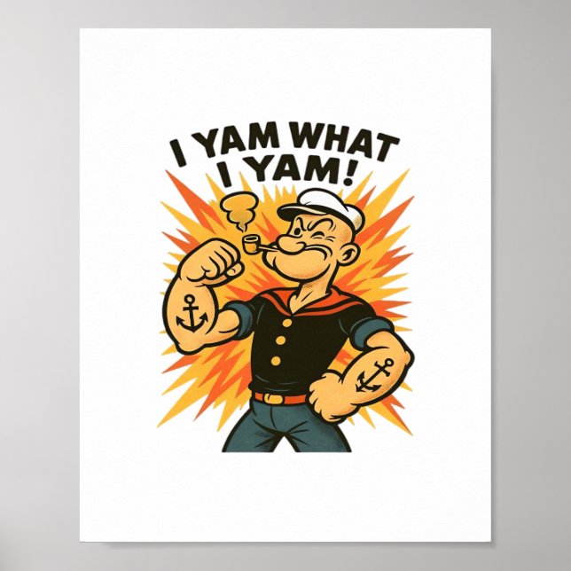 Affiche I Yam What I Yam Popeye Citation de dessin classiq (Devant)