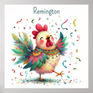 Affiche IA Nursery Art Folk Art Style poulet ou coq