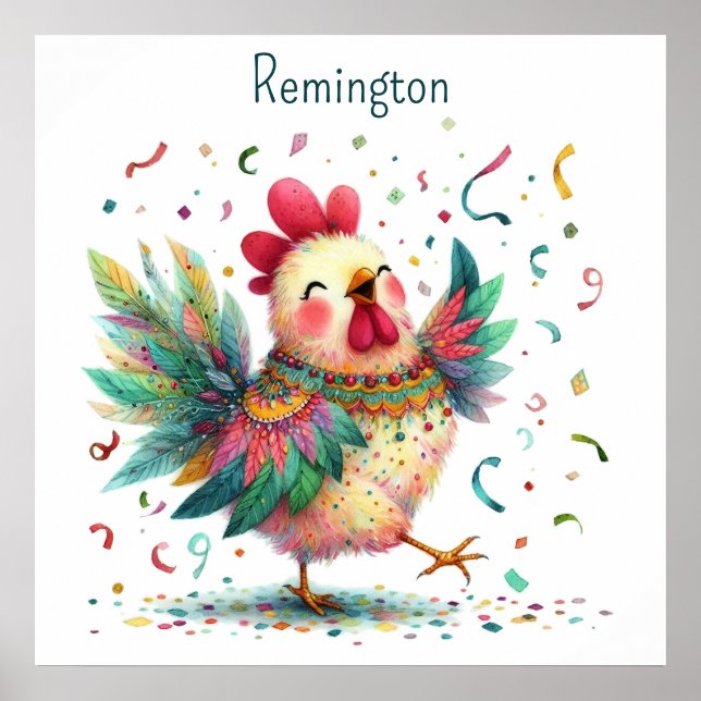 Affiche IA Nursery Art Folk Art Style poulet ou coq (Devant)