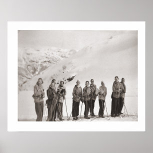 Affiche Iamge vintage de ski, dames sur des skis