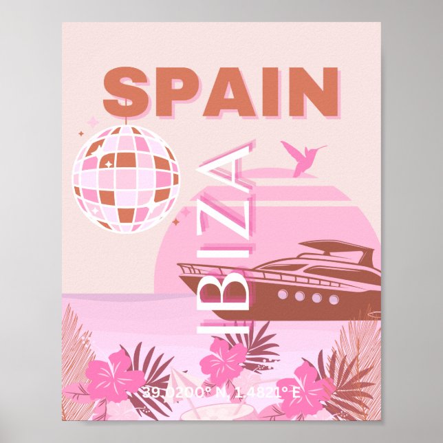 Affiche Ibiza, Espagne, Art Voyage, Art Preppy, Pastel (Devant)