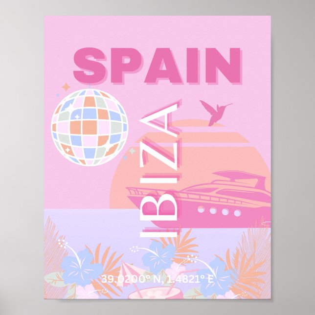 Affiche Ibiza, Espagne, Art Voyage, Art Preppy, Rose (Devant)