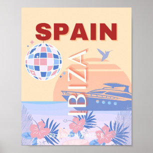Affiche Ibiza, Espagne, Art Voyage, Art Rétro, Pastel