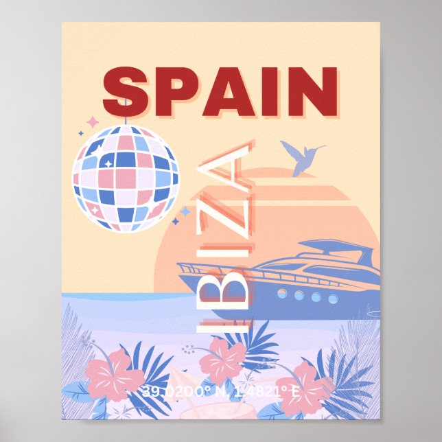 Affiche Ibiza, Espagne, Art Voyage, Art Rétro, Pastel (Devant)