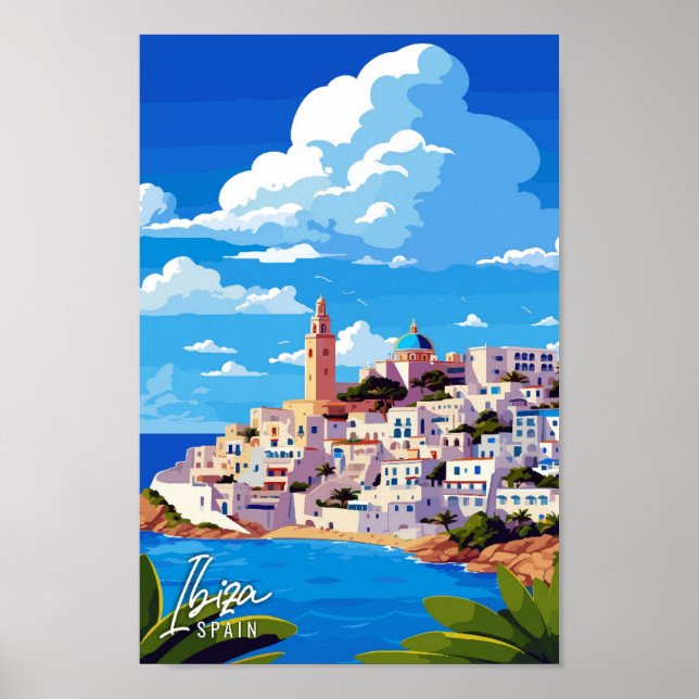 Affiche Ibiza Espagne Illustration de voyage artisanale (Devant)