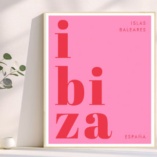 Affiche Ibiza España typographie moderne rose rouge
