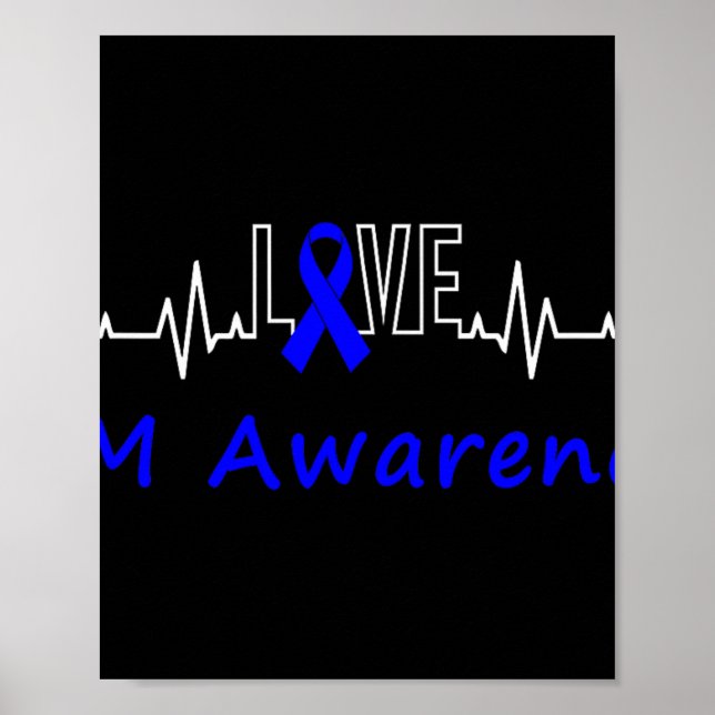 Affiche Ibm Awareness Blue Ribbon Love Heartbeat Support Q (Devant)