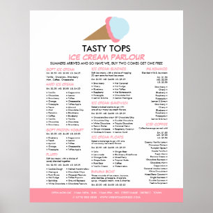 Affiche Ice Cream Cone, Ice Cream Parlor Menu
