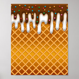 Affiche Ice Cream Drip Gaufle Cone Chocolate And Vanilla