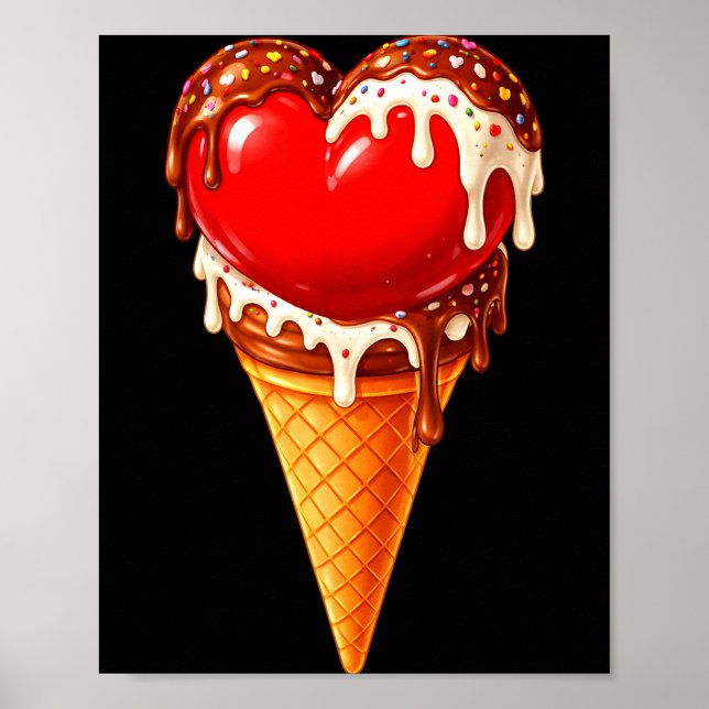 Affiche Ice Cream Heart Funny Drip Valentines Day Boys Gir (Devant)