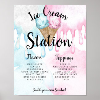 Affiche Ice cream station sign for gender reveal.