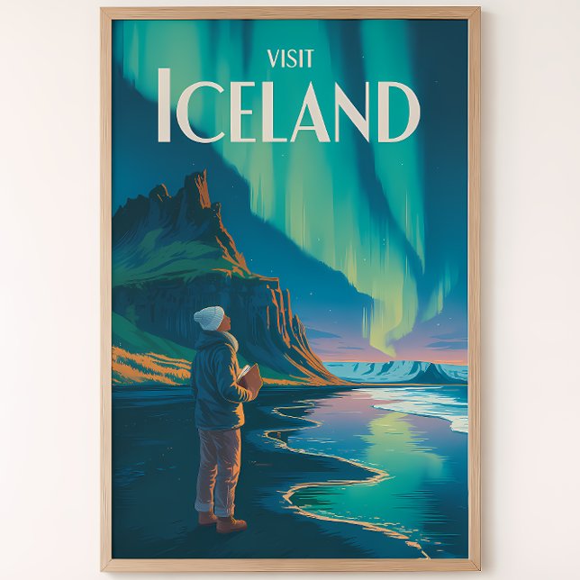 Affiche Iceland Northern Lights Illustration Travel Art Vi (Créateur téléchargé)